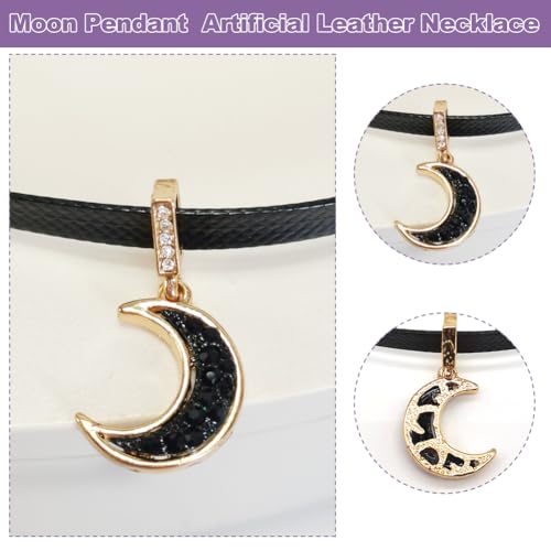 dames 2 stukken hart maan ketting Faux lederen verstelbare ketting voor vrouwen meisjes Faux lederen no edelsteen, Faux leder, geen edelsteen 4