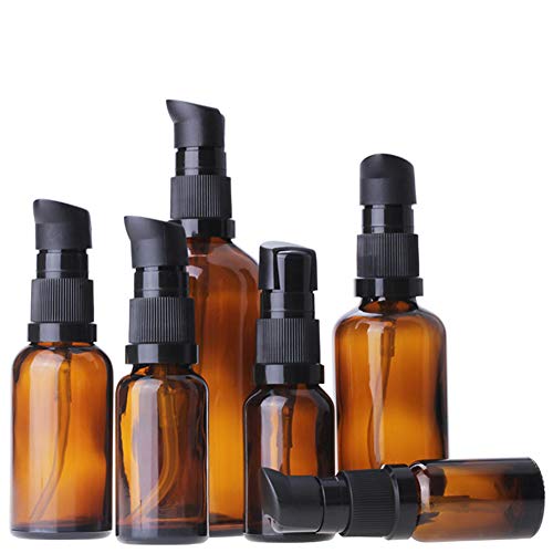 Lege glazen flessen Bruin, 5 stuks 50ml Hervulbare glazen flessen Lotion Dispenser Bruine glazen fles met pomp Essentiële oliën Flessen Reizen Flessen Cream Lotion Fles Pump Fles 4