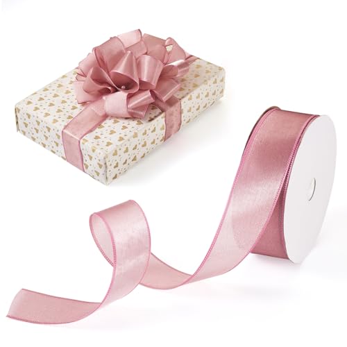 Polyester Lint 20m 25mm Glittering Sheer Stof Linten voor bruiloft Boeketten Bows Cadeauverpakking Kerstfeest Decoraties DIY ambachten, licht paars rood