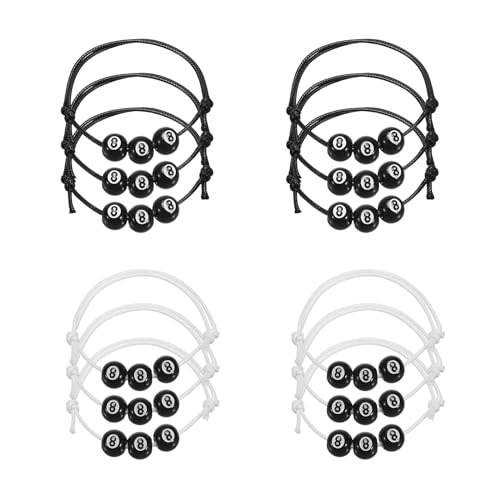 11mm Biljart Charm Armbanden, 12 st Verstelbare Sport Kralen Armband Biljart Party Supplies voor tieners Volwassenen Sport Thema Party, Zwart, 5,5-11 inch