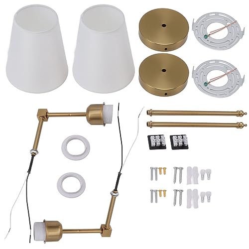 Wandverlichting Set, Golden Wall Sconce, Bekabelde Badkamer Vanity Industriële Wandverlichting met Witte Lampschade E26 E27 Muur, Badkamer ijdelheid verlichting