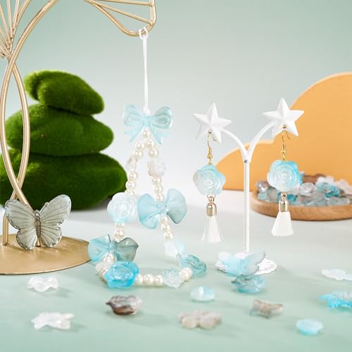 100G Frosted Acryl Kralen Vlinder Blad Bloemen Spacer Kralen Transparante Diverse Acryl Sieraden Kralen Bulk voor Ambachten Levering DIY Armband Sieraden Maken, Bleek Turquoise