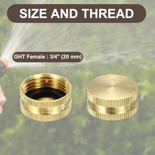 3/4" GHT Vrouwelijke tuinslang Adapter, 2Pcs Messing Slang Connector Reparatie Past op Pijpen Waterslang Outdoor, Goud