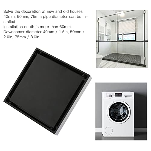 Bodemafvoer 10 x 10 x 4 cm, Vierkante afvalhoes met verwijderbare hoesrooster en filter, koperen vloerafvoer voor 40mm/50mm/75mm Buis (zwart) 4