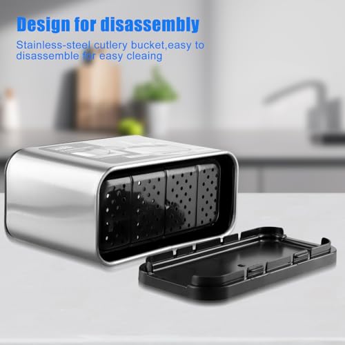 Keuken Utensil houder met 4 roosters, roestvrij staal, Bestek Drainer mand, Keuken Utensil houder, Non-Slip Bar houder met Draining Plate, Opslag emmer voor Bestek, Lepel, Vork, Messen 3