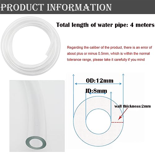 Heldere slang, 8mm ID x 12mm OD dikke PVC slang buis, Antivries flexibele waterpijp met 1 Piece Pijpsnijder (4m)