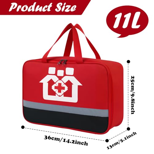 Red First Aid Bag, 36x25x13cm Medicine opslagzak, Lege, Portable Medicine Outdoor Travel reddingstas, Noodzak voor reizen, EHBO-tas voor buiten, Camping, Wandelen, Werk thuis, Rood, Modern