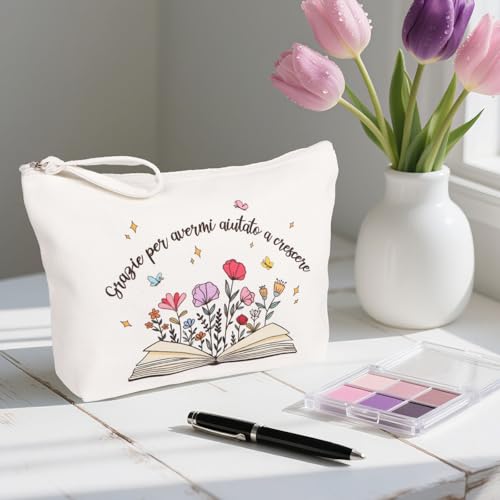 Kleine cosmetische tas voor handtas - Grazie per avermi aiutato a crescere - cosmetische tas met Italiaanse gezegden - toilettas dames wit - make-up tas met rits 4