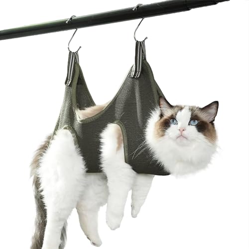 Cat Grooming Bag, 1 Stuks Pet Helper met 2 haken, ademende harnas voor hondenkat Nails trimmen en badzorg, Groen, S