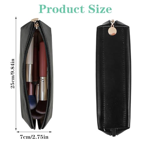 Make-up borsteltas, lederen reis make-up brushpenselen, make-up borstelhouder, draagbare make-up borstel Organisator met gouden hanger, voor vrouwen en meisjes, zwart