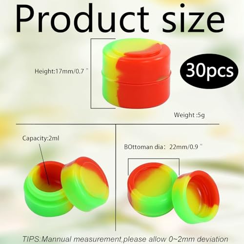30 stuks Siliconen Trays, 3ml Dab Container, Mini Ronde Was Container met deksel voor het opslaan van wasolie