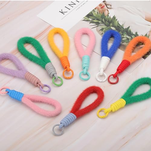 Macrame sleutelhanger polsband, 2 stuks Plush sleutelhanger armband leuke polsband sleutelhanger pols Lanyard sleutelhanger houder voor vrouwen sleutels mobiele telefoon 4