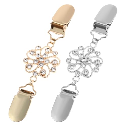 2 stuks Rijnsteen Cardigan Clip, Vintage Trui Ketting Goud en Zilver Gebreide Jas, Jas, Brooches en Sjaal Pins voor Jurk, Kleding, Blouse, Sjaal