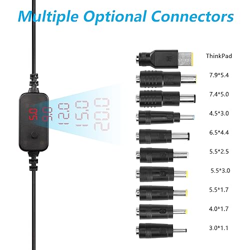 PD naar DC Adapter Kabel, 5V, 9V, 12V, 15V, 20V, verstelbare spanning, Typec Plug naar DC5521 Plug, Power Cord met 10 DC Conversion Heads, Geschikt voor Modem Router Notebooks 3