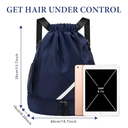 Trekkoord Rugzak, Waterdichte Sport Rugzak, Grote Sportschool Bag met Schoen Compartiment en Waterfles Mesh Zakken voor Sport, School, Strandvakantie, Zwemmen, Reizen