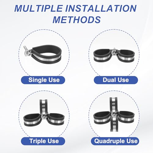 8mm (1/3 inch) Kabelklemmen, 25 stuks Rubber bekleed Gewatteerde buisklemmen, 304 roestvrij staal geïsoleerd draadklem voor buisbuis draad touw installatie zwart 5