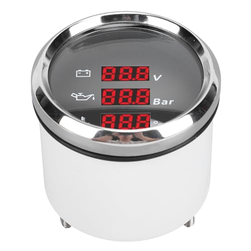52mm Spanning Oliedruk Water Temperatuurmeter Rood Achterlicht Waterdichte Digitale Meter Jacht RV 9-32VDC (Zwarte wijzerplaat zilveren bezel) 5