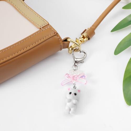 Fuzzy Cat Keychain Leuke witte sleutelhanger esthetische Y2k Kitty Kat Stuff Decor Kawaii Heart Bow Hangen Sleutelhanger tas portemonnee Charm Grappige geschenken voor kattenliefhebbers vrouwen, wit 4