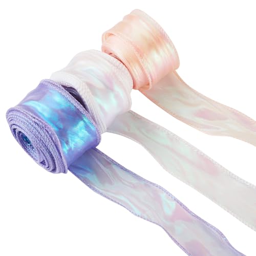 3 Rolls Polyester Iridescent Fishtail Ribbon Glittering Chiffon Libbons voor bruiloft Bouquet Wrap Bows Kramen Decoratie DIY Crafts,9m(9m/Roll