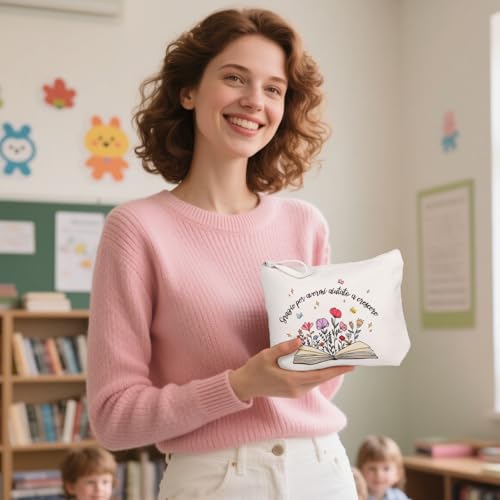 Kleine cosmetische tas voor handtas - Grazie per avermi aiutato a crescere - cosmetische tas met Italiaanse gezegden - toilettas dames wit - make-up tas met rits 5