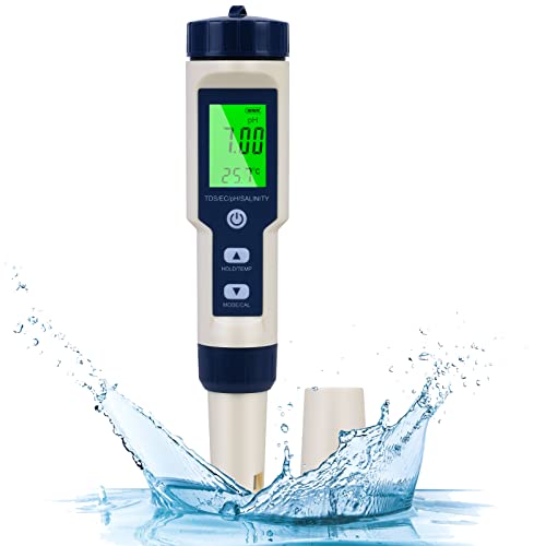 PH Meter, 5 in 1 PH / TDS / EC / Salinity / Temperatuur Water Quality Tester, LCD Green Backlight Display Waterkwaliteitstester voor Aquarium/Hydroponics/Drinkwater/Pool/Pond