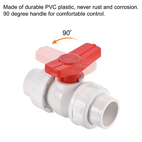 32mm ID dubbele Union Ball Valve, 2st PVC Socket Type Shut-Off Valve Switch voor Water Flow Control, Wit 5