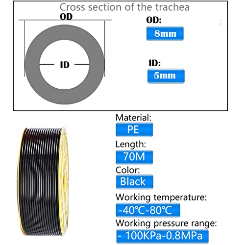 Pneumatische slang, 70 m, buitendiameter 8 mm, binnendiameter 5 mm, luchtleidingslang, perslucht, pneumatische slang, waterslang (zwart)