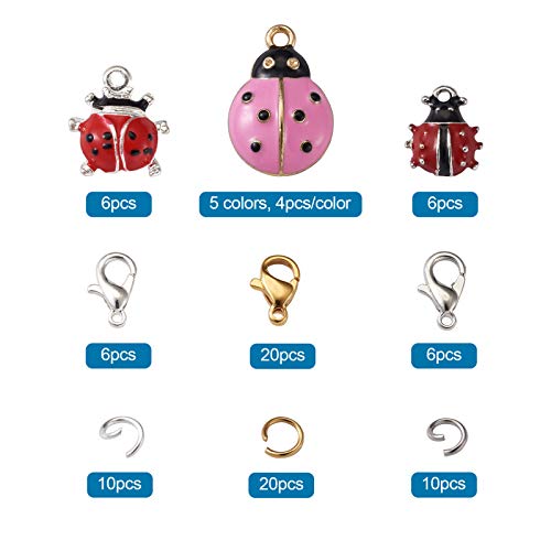 32 st. Ladybug Emaill Charms Hangers Kleurrijke Ladybug Kever Vliegende Insect Bedels met Lobster Claw Clasps Open Jump Rings voor Keychain sieraden maken