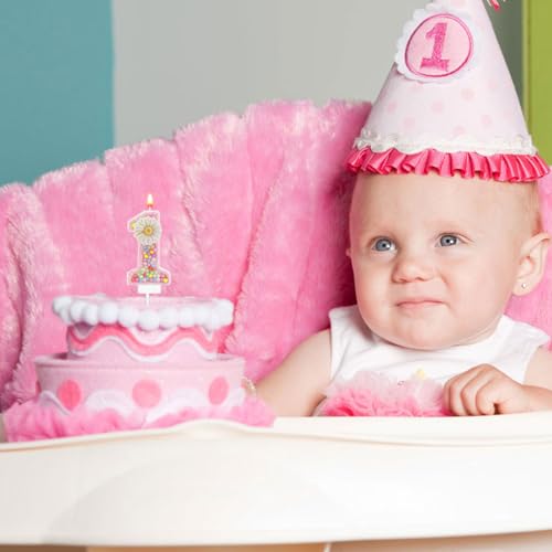 Roze verjaardag Kaars met Digital 1, 7.3cm Schattig Daisy Pastel Macaron Glossy Eerste verjaardag Kaars Een Cake Topper Decoratie voor meisjes Vrouwen Eerste verjaardagen Anniversary 4