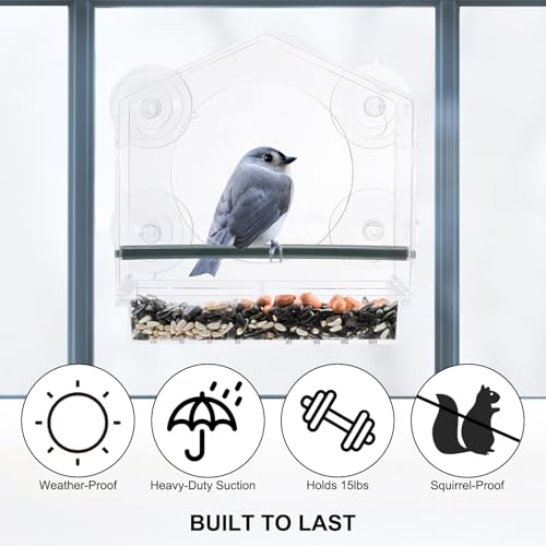Buiten Vogelvoeder 20 x 10 x 20 cm, Acryl Bird Huizen met 4 Sterke Zuigbekers voor Buiten Vogels, Transparant 3