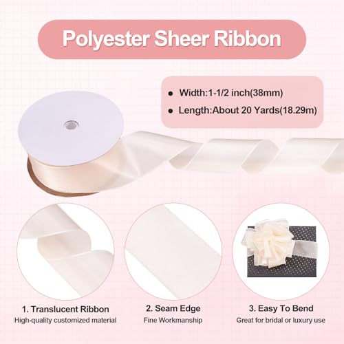 Polyester Lint 38mm Glittering Sheer Stof Linten voor bruiloften, Boeketten, Bows, Cadeauverpakking, Kerstfeest Decoraties, DIY Crafts, Beige
