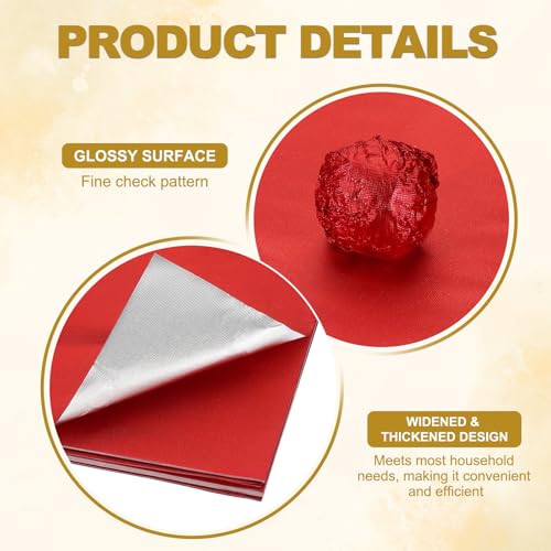 Foil Candy Wraps 15 x 5 inch, 100st Vierkante Fine Grid Aluminium Foil Candy Wrapping Paper voor DIY Chocolate Candies Verpakking Decoratie, Rood 3