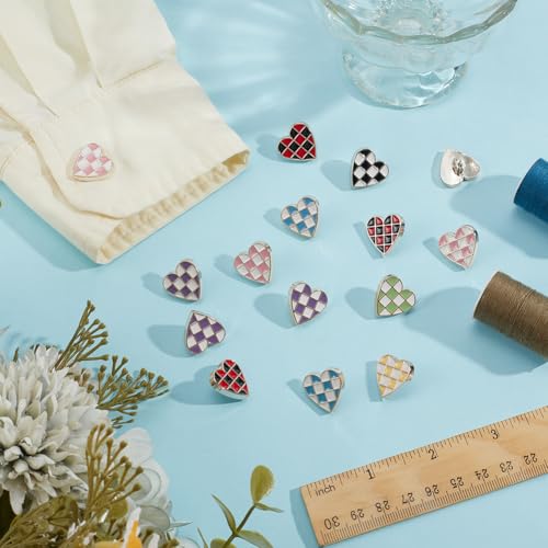 49st 7 Kleuren Shank Heart Buttons, 1,8cm Schaakbord Button Sets 1 Hole Check Naaiknop Hart met Tartan voor Jassen Suites Jassen Kleding Accessoires 4
