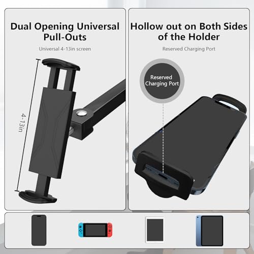 Tabletwandhouder, 360° roterende telefoonhouder, armhaakje, 10-45 cm Uitschuifbare verstelbare tablethouder voor 4-13 inch apparaten, telefoons en tabletten 4