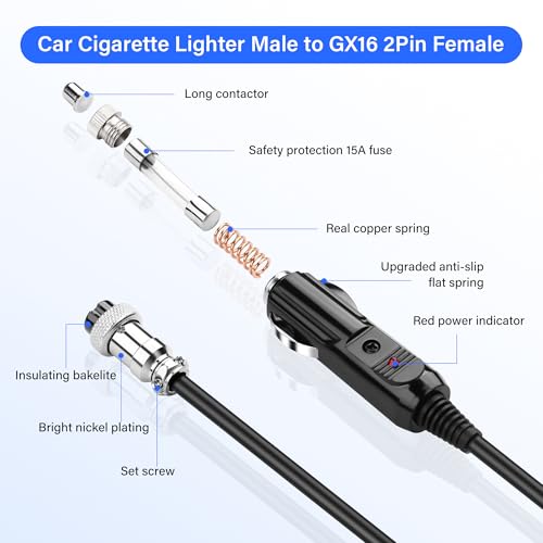 16AWG Sigarettenaansteker GX16 2 Pole Cable 12V Man tot vrouw Connectable Industrial Round Connector Aviation Plug 10FT/3Meter (GX16 2 Pole) 3