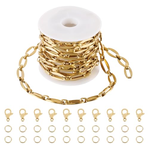 Gouden Ovale Link Kettingen sieraden maken Kits Genuine 18K Gold Plated Curb Kettingen met kreeft Claw Clasps Spring Ring Roestvrij staal Supply Chain voor DIY ketting armband sieraden