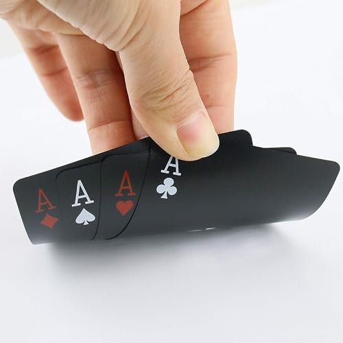 54 stuks Poker speelkaarten Black Deck of Poker Card met rozenpatroon en bloemenondersteuning, Classic Magic Tricks Tool - Super waterdicht PVC Kaarten 4