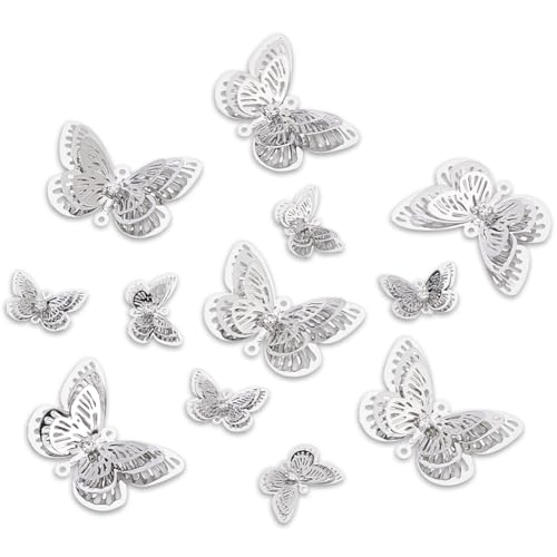 12 st 2 Styles Vlinders hangen Sun Catcher, Messing Links Connectoren met kristal Rhinestone Hangend raam Hanger voor raam bruiloft Tuin Decor sieraden maken, Platinum