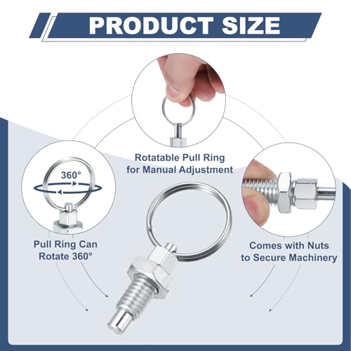 4 Pack spring plungers met trekring M12 x 1,75 Roestvrij stalen trekring Indexeren Lunger Intrekbare Spring Hand Plunger voor Vorm kabinet Industriële Planten 3