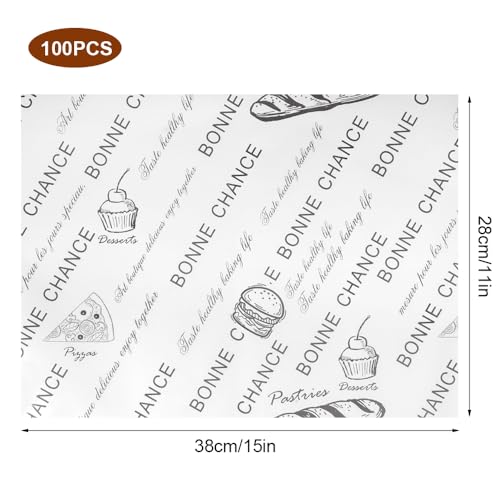 100 vellen papier, 38 x 28 cm Kaaspapier, Sandwichpapier, Deli Papier, Grease Papier, Broodpapier, Kaaspapier, voor Sandwich, Friet, Burgers