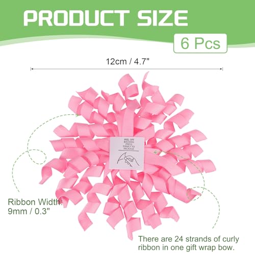 Grosgrain 4 Inch Curly Bows voor Cadeauverpakking, 6 stuks Zelfklevende Curly Libbons, Twist Bows, Kerst Burst, Cadeaubow voor Gifts, Bruiloft