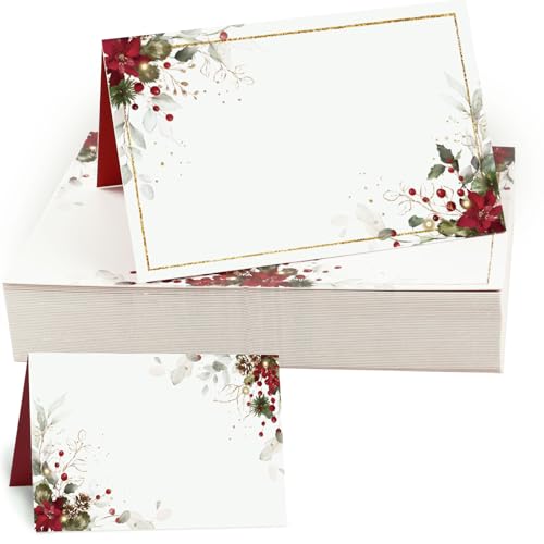 50Pcs Kerstmis Place Card Bloementafel Zitkaarten Trouwpapier naamkaarten voor Kerstmis tafel instelling verjaardag Kerstmis Diner partij levering