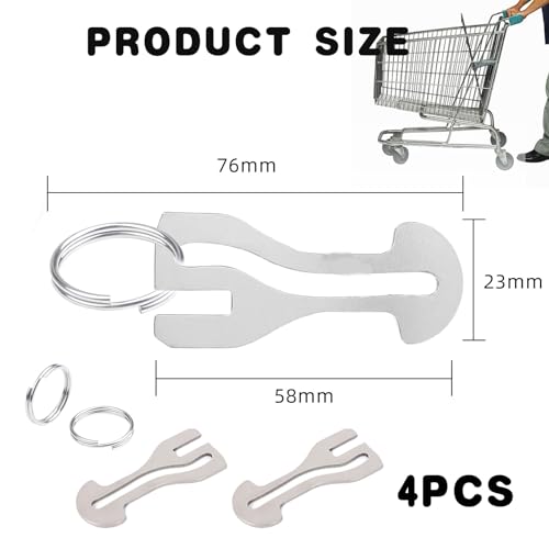 Verpakking van 4 Roestvrij Staal Winkelen Winkelwagen Coin Metal Shopping Winkelwagen Coin Key Chain Removable voor Alle Winkelwagen