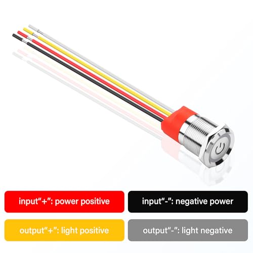 19mm Touch Switch, 0.74 Inch LED Latching Switch, DC 6V tot 36V, IP67 Waterdichte metalen Momentary Touch Knop voor 3/4" Drill Hole 4