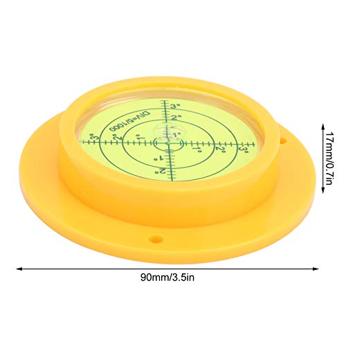 Ronde Inclinometers, 90x17mm Ronde Circular Fluorescent Yellow Spirit Level Circular Bubble Surface met bevestigingsgaten voor draaitafel voor Tripod Andere Wandelen en Camping Supplies 3