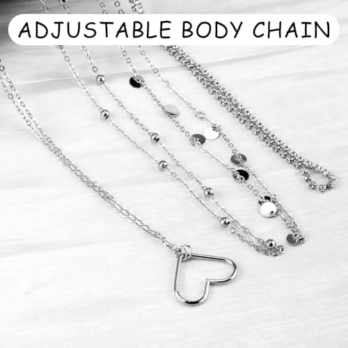 Taille ketting Silver Sequin Belly ketting Multilayer Perzik hart Belly ketting Stapelbaar Boheemse waist ketting Silver voor vrienden geliefden of jezelf, NO,, niet-precious metaal, geen 4
