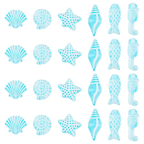 100G oceaan thema transparante acryl kralen vis zeester schelp kralen bulk voor armband ketting sleutelhanger zomer ambachten sieraden maken, bleke turquoise