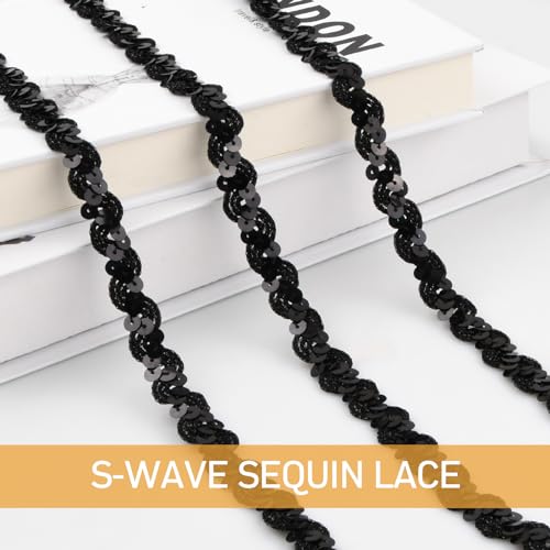 Elastische sequinband Kleurrijke 15mm kleurrijke sequins trim stof sequinband stretch zwart voor het naaien van sieraden het maken van knutselen jurk decoreren (zwart) 3