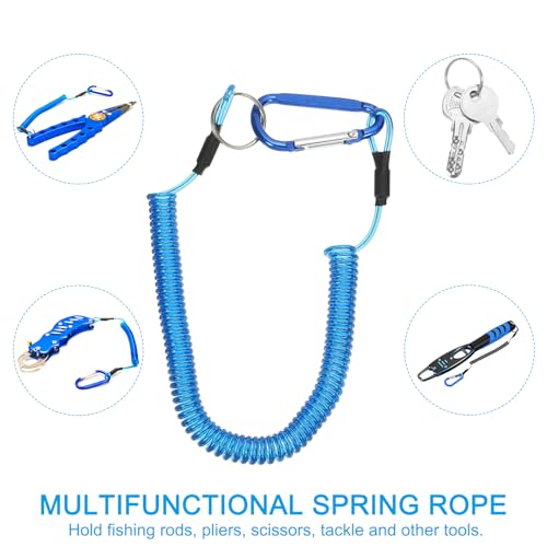 Spring Fishing Lanyard, Retractable Coiled Tether Spiral Coil Keychain Cord met metalen Clip & Split Ring voor Tang, boot varen Fly Fishing 5