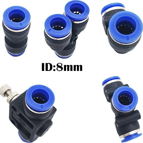 Pneumatische fittingen, 16 st Air Push Quick Fittings Kit, Quick Release Air Slang Connector, voor 8mm PU/PE/Nylon Tube Pipe (Y+T+L+I Type+Pipe Throttle Combo)